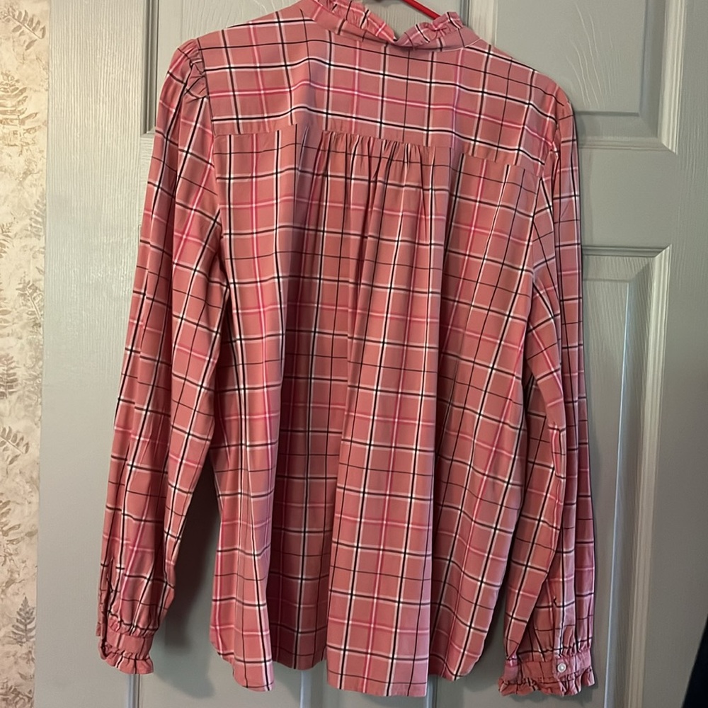 Loft long sleeve plaid XL ruffle front Blouse - Picture 3 of 3